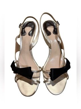 Chloe Metallic Slingback Heels with Black Bow - size 38
